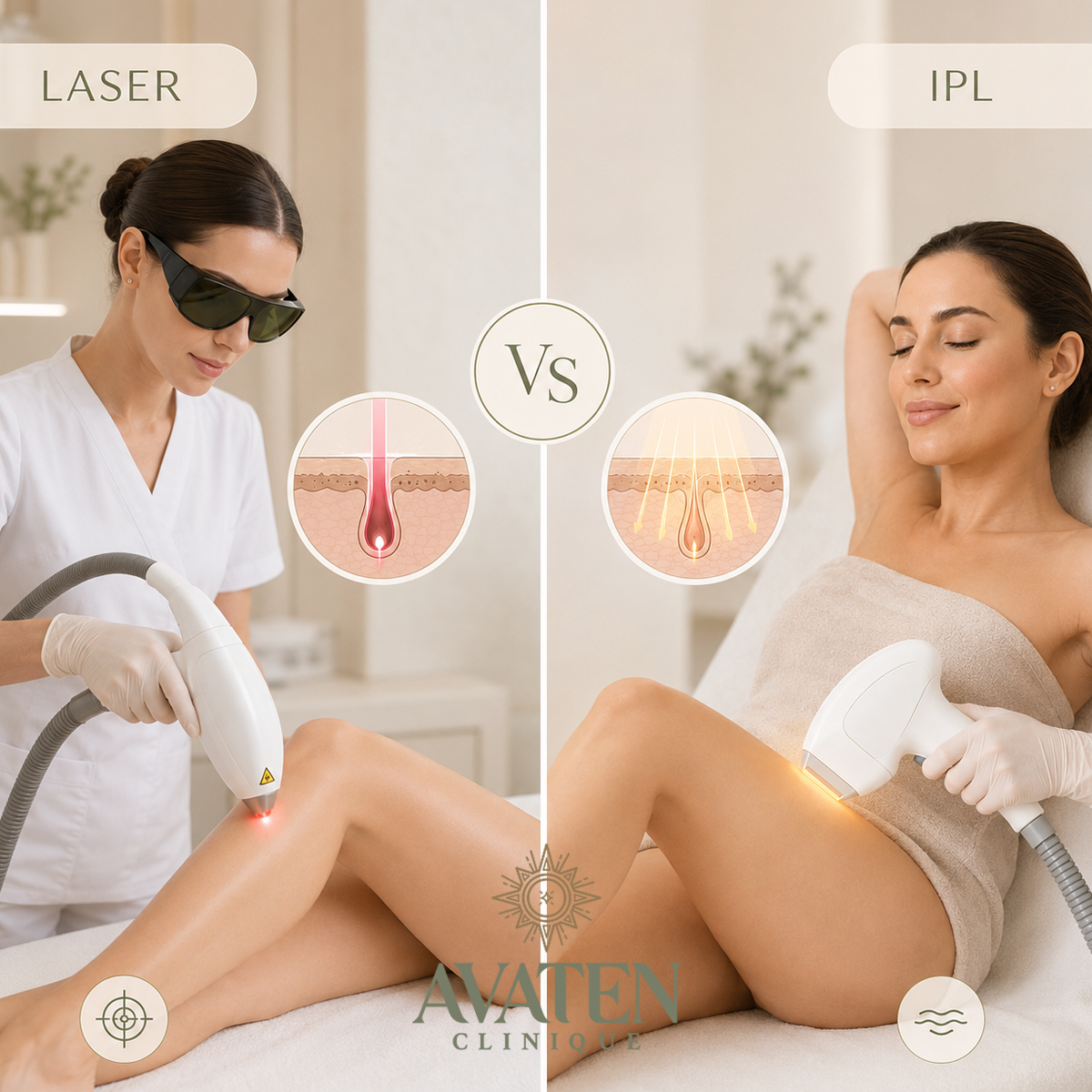 Comparație epilare laser vs IPL la Avaten: epilare definitiva cu laser oferă rezultate durabile pentru epilare faciala și corp.